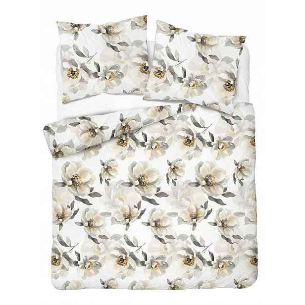 Povlečení Home Satin 220x200 bílé s velkými krémovými květy