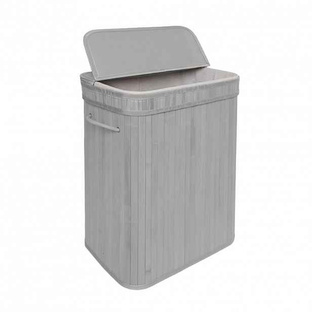 Relaxdays KOŠ NA PRÁDLO Šedý bambus s víkem 72 L