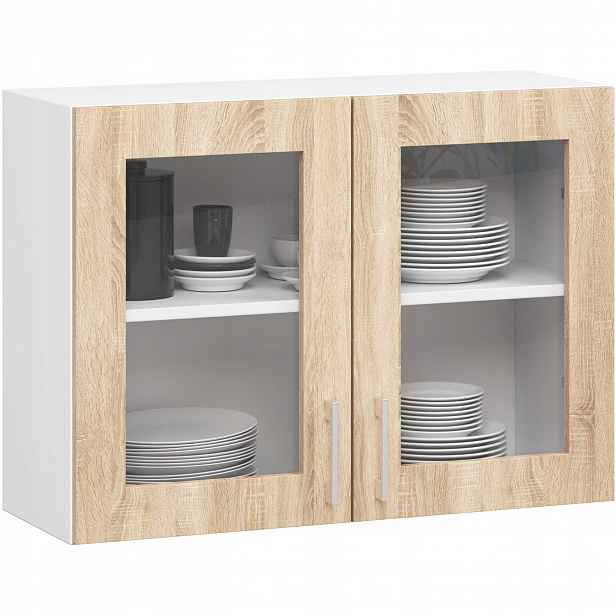 Skříň Lima Vitrína W80 H580 Bílá/dub Sonoma Akd