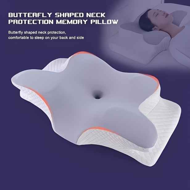 TEMU 1 ks Polštář z paměťové pěny ve tvaru motýla - Ergonomická krční podpora, pomalá odezva, relaxační polštář na spaní, ložní prádlo pro spaní na
