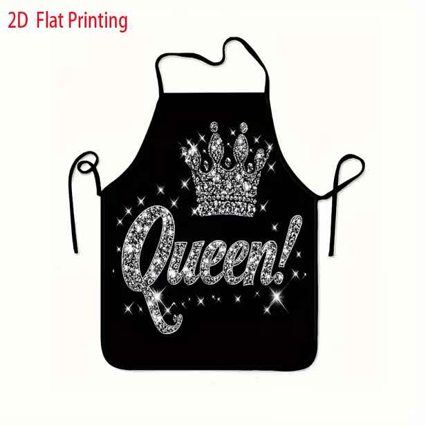 TEMU 1 ks "Queen" Kryštálová dekorativní zástěra s korunou, tištěná kuchyňská domácí kuchyňská zástěra, unisex nastavitelná domácí kuchyňská zástěra