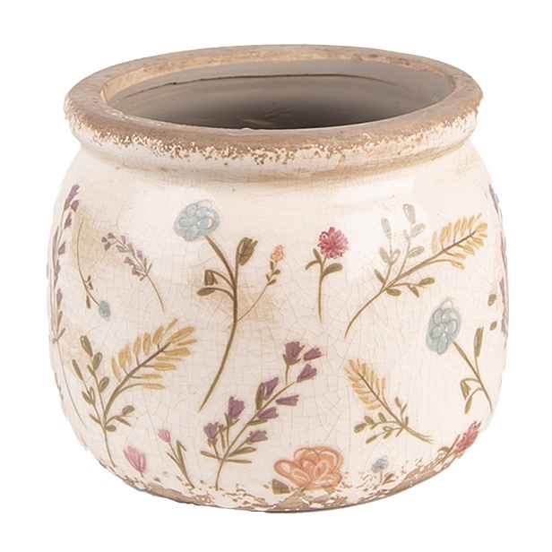 Keramický obal na květináč s kvítky Floral Cartoon S - Ø12*9 cm Clayre & Eef