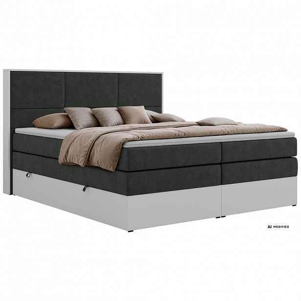 MKS POSTEL BOXSPRING DELVIT KING 140/200 - Tmavě šedá Strukturovaná látka - Topper T25 - H3