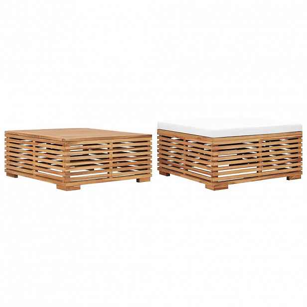 vidaXL Set zahradního stolu a podnožky krémová poduška masivní teak