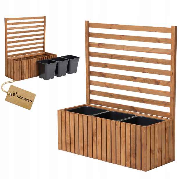 Zahradní květináč dřevěný s mřížkou pergola 112 cm, vložka 3x18 l, hnědá barva