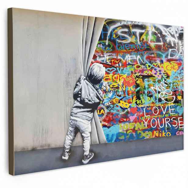 MuchoWow OBRAZ NA PLÁTNĚ Graffiti - Chlapec - Ilussie - Street art 120x80 cm