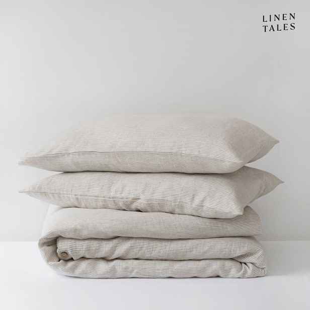 Bílobéžové lněné povlečení na dvoulůžko 200x200 cm – Linen Tales