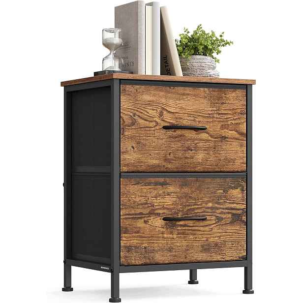 Noční Stolek Songmics 2 zásuvky Industrial Rustic Bronz Černá Ocel Bellah