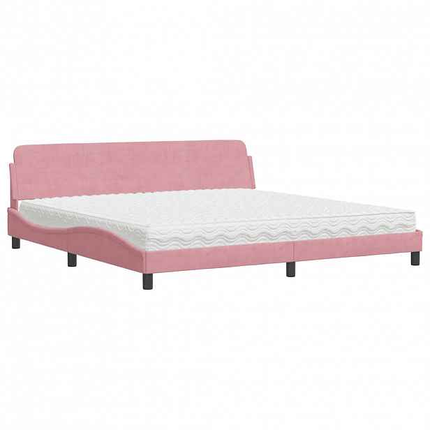 vidaXL Postel s matrací Dover růžová 200 x 200 cm samet