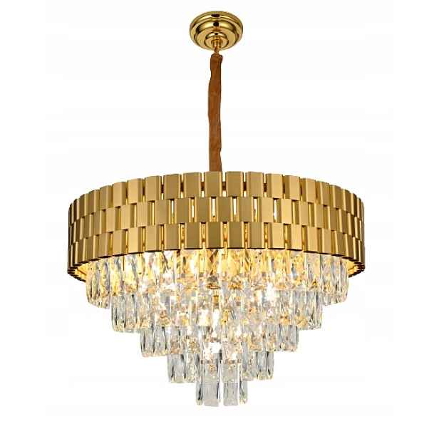 Lustr Křišťálová Lampa stropní zlatá závěsná glamour do obývacího pokoje