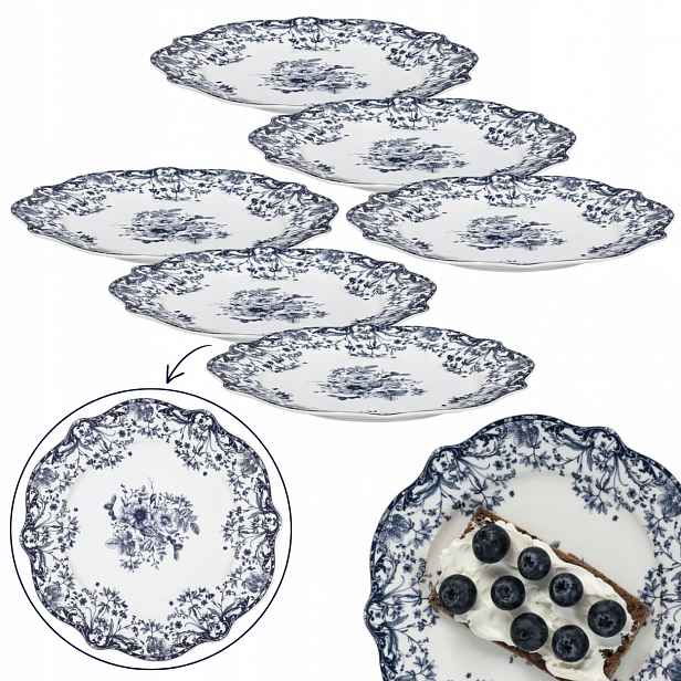 Komplet Talířů 19 cm 6 Ks Reverie Blue dezertní talíře sada nádobí