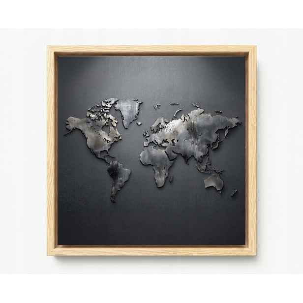 Obraz Rám American Box Mapa Světa Kovová Šedá Industrial Loft 50x50