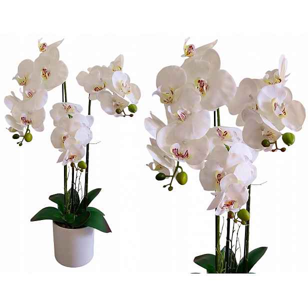 Umělá Orchidej V Květináči Bílá Vysoká Velká Orchidej Dekorativní 70 cm