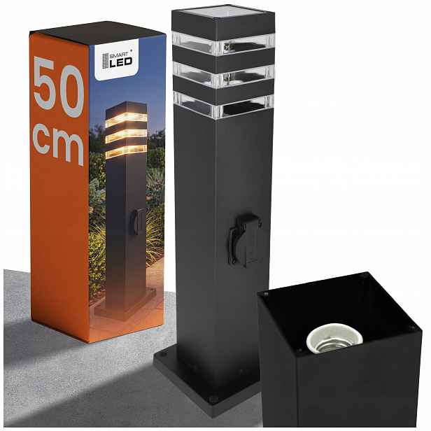 Zahradní Led lampa 50 cm E27 Venkovní stojící sloupek IP54 zásuvka 230 V