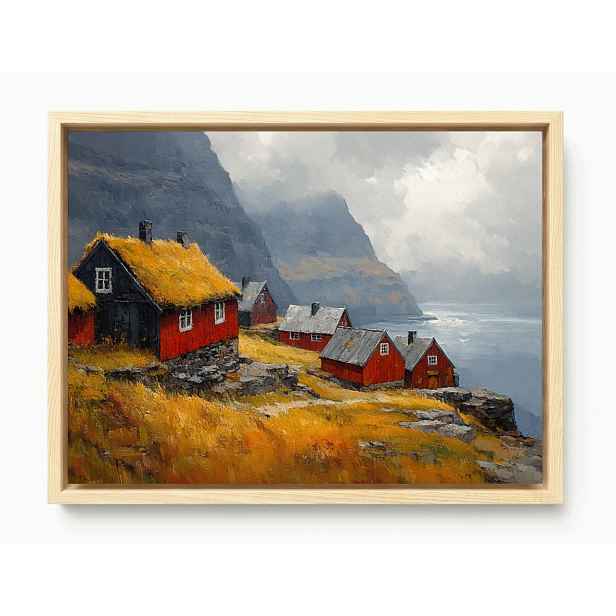 Obraz Rama American Box Norsko Fjordy Červené Domky Skandinávie 80x60
