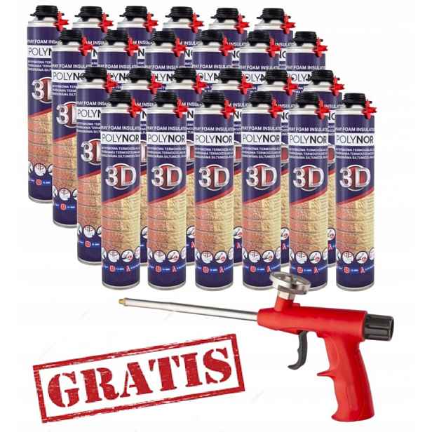Pur Stříkací Pěna Polynor 3D Sada 24 x 850 ml s pistolí