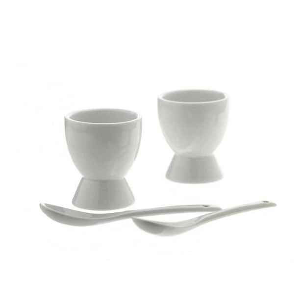kalíšek na vejce 2ks+2lžičky, bílý porcelán