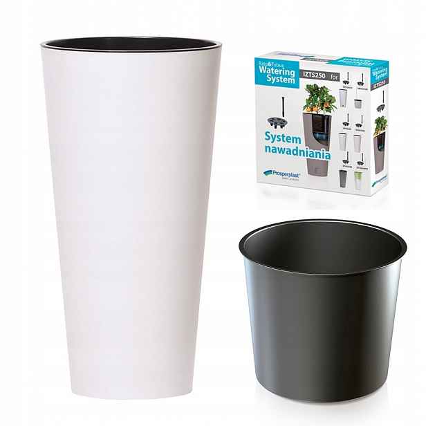 Květináč 30 cm kulatý Tubus Slim s zavlažováním DTUS300 bílý