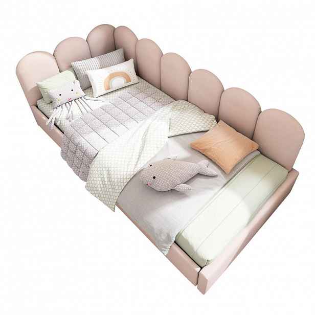 Modfu ČALOUNĚNÁ postel z sametu 90x190 cm růžová s hydraulickým úložným prostorem, kovovým roštem a bočnicemi do malých prostor