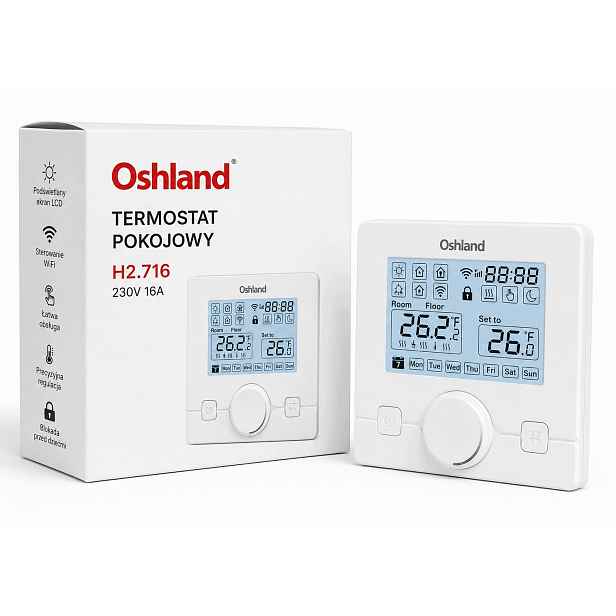 Pokojový Termostat Pro Podlahové Vytápění Pece H2.716 16A 230V