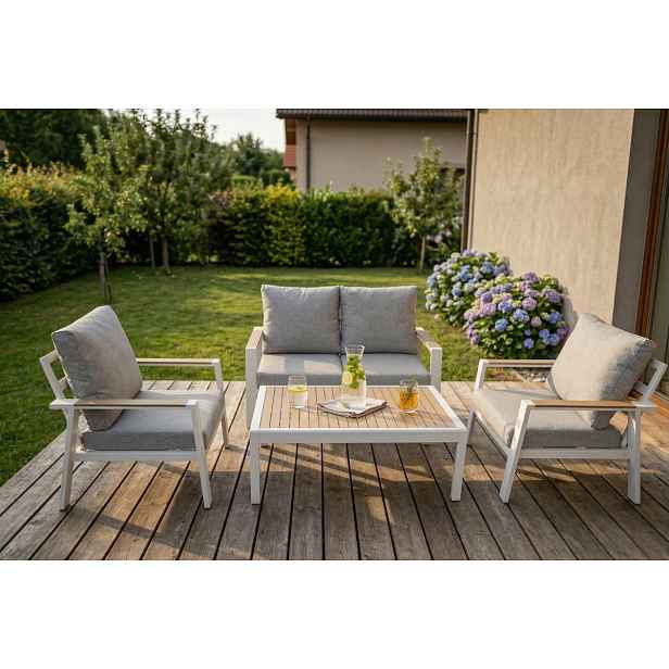Sada zahradního nábytku pro 4 osoby Houseland Aurora bílá/šedá