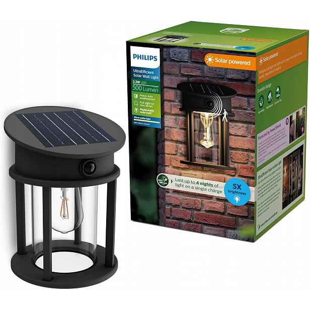 Solární Zahradní Lampa Led Philips Geri Venkovní nástěnné svítidlo Senzor Pohybu