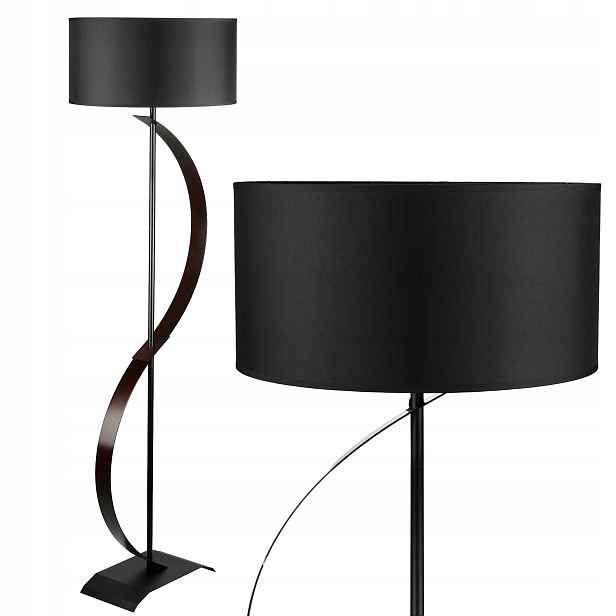Stojací Podlahová Lampa E27 Kovová Moderní Stínidlo Dřevo 144 cm