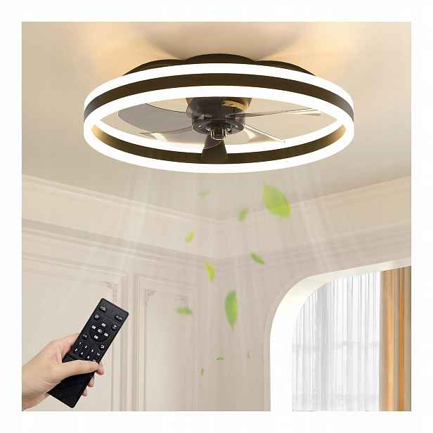 Stropní Svítidlo s Led ventilátorem Černá Tichá s dálkovým ovládáním Moderní