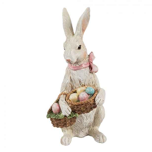 Béžová dekorace králíček nesoucí vajíčka v košíčku - 10*7*15 cm Clayre & Eef