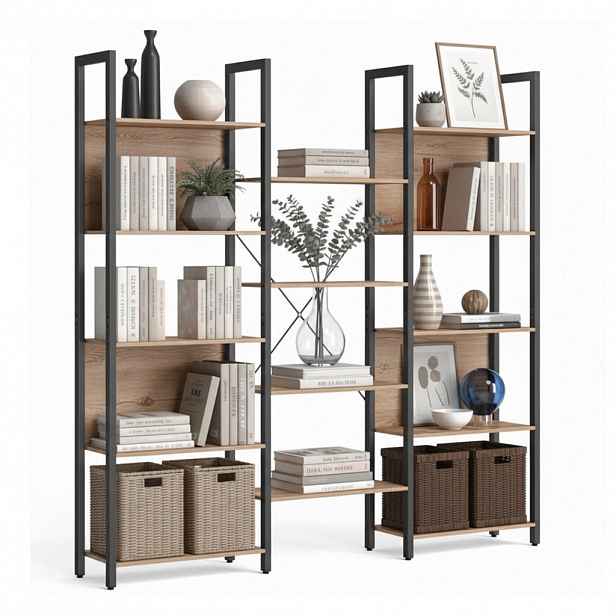 Relaxdays KNIHOVNA světle hnědá 14 polic MDF 166 cm