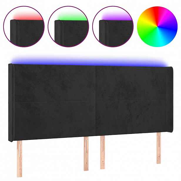 vidaXL Čelo postele s LED černé 203 x 16 x 118/128 cm samet