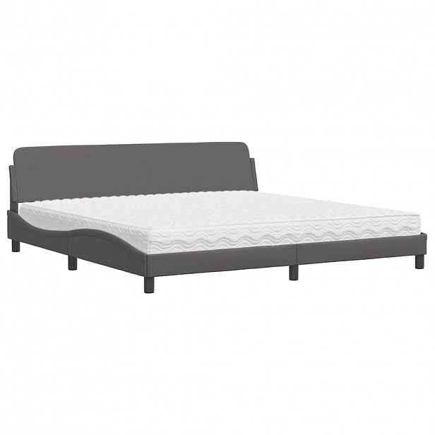 vidaXL Postel s matrací Dover šedá 200 x 200 cm umělá kůže