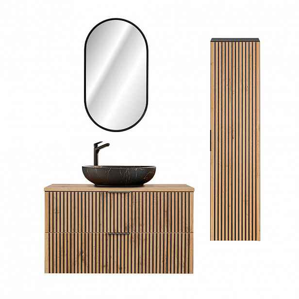 Petits-meubles KOUPELNOVÝ NÁBYTEK 100.6cm Gaia 2er-Set Dubové dřevo a černá barva