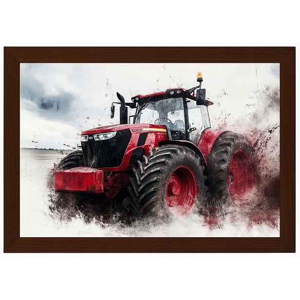 Plakát Rámeček Dřevo Červený Traktor Farma Pole Zemědělský Traktor 60x40