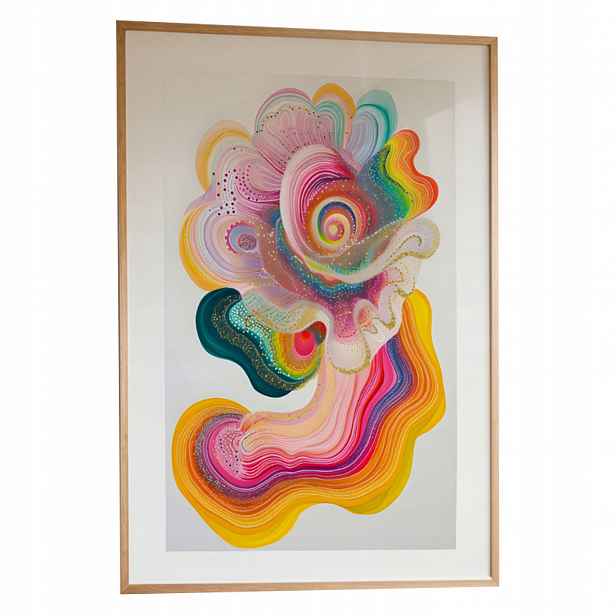 Abstraktní obraz Duhový květ A3 Plakát Rámeček Dřevěný 30x42 cm