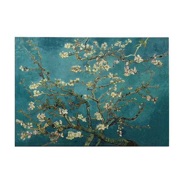 Dekorativní obraz na plátně kvetoucí větev na modrém pozadí, 70 x 100 cm