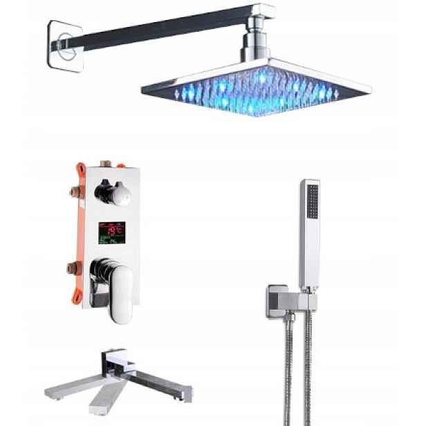Podomítkový Set Led Displej Dešťová Sprcha 30 CM Chrom