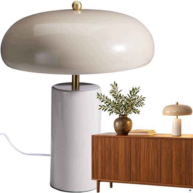Stolní Lampa béžová 38 cm minimalistická Na Komodu Noční Stolek houba E14