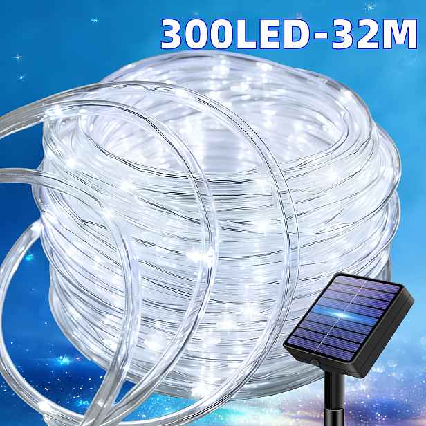 TEMU Solární pohádkové lankové světlo, 50/100/200/300 LED průhledná trubičková světla, řetěz pohádkových světel s 12 blikajícími režimy, vhodné pro