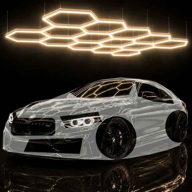 Černá stropní svítidlo HEX14 399W 4000K 229x394 cm auto detailing studio