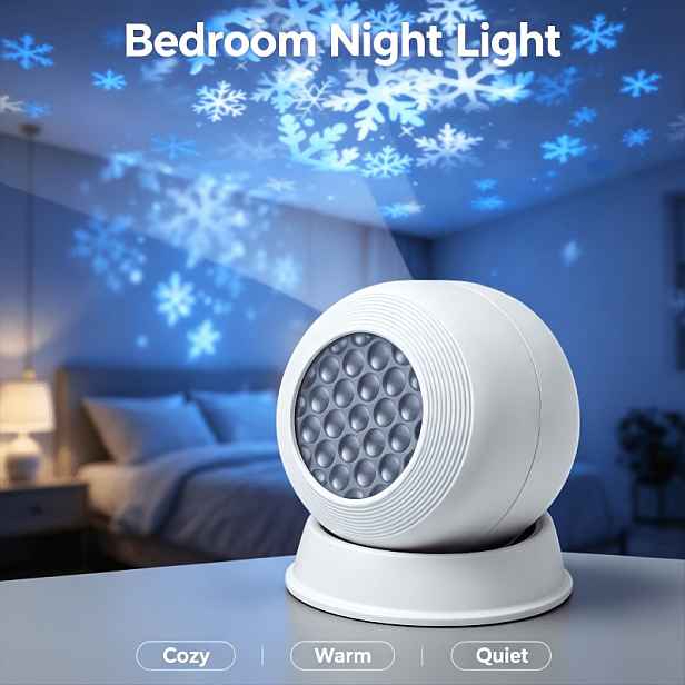 TEMU 1 ks Dynamická rotační LED projekční lampa, dynamická projekce sněhových vloček, vhodná do ložnice, obývacího pokoje, na párty, narozeninové