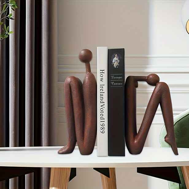 TEMU Sada 2 ks moderních figurinek do knihovny z pryskyřice, dekorativní zarážky do knih ve tvaru člověka, elegantní ornamenty ve tvaru sedící
