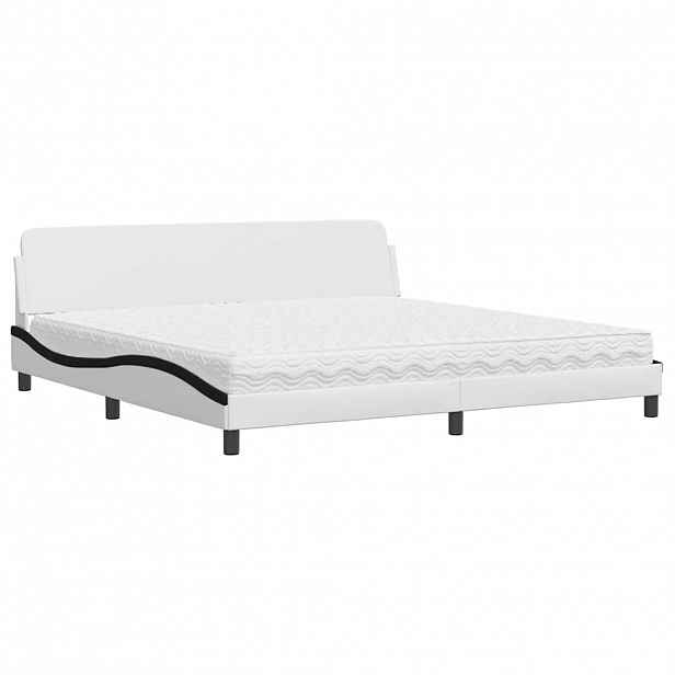 vidaXL Postel s matrací Dover bílá a černá 200 x 200 cm umělá kůže