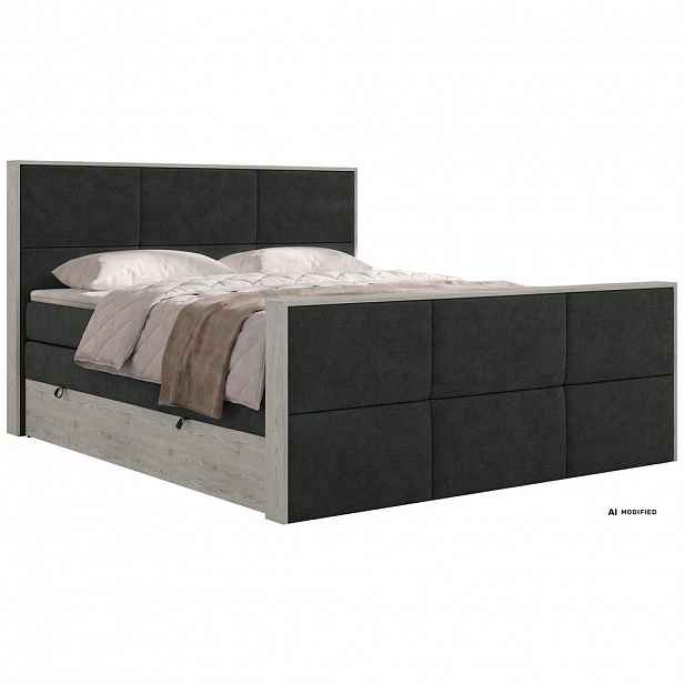 MKS POSTEL BOXSPRING DELNOR KING DUO 160/200 - Tmavě šedá Strukturovaná látka - Topper T25 - H3