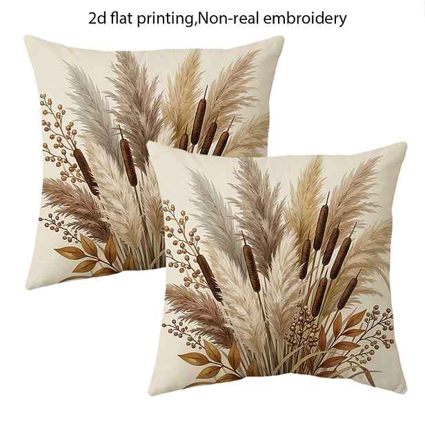 TEMU 2D ploché - 2 ks 2D plochých potahů na polštáře ve stylu Boho, nepravá výšivka, potahy na polštáře s pampové trávy, 18X18 palců, podzimní bytové