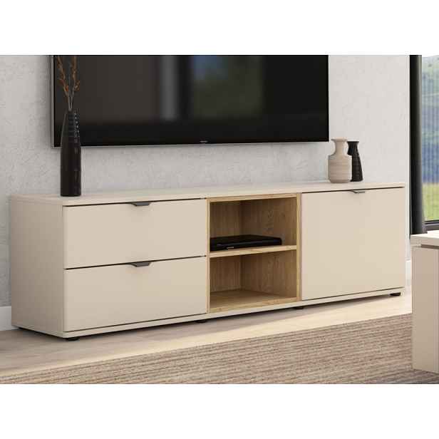 TV skříňka se zásuvkami Avola, 140 cm, béžová kašmír/dub cremona