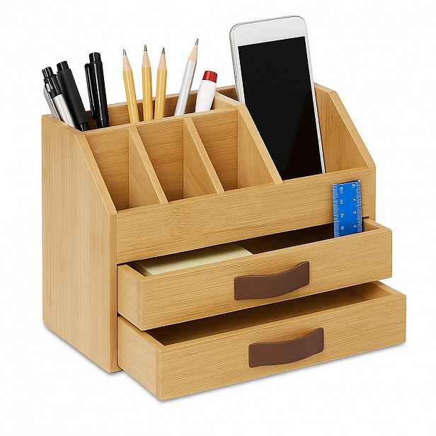 Relaxdays ORGANIZÉR Přírodní bambus 2 zásuvky 19x24x14 cm