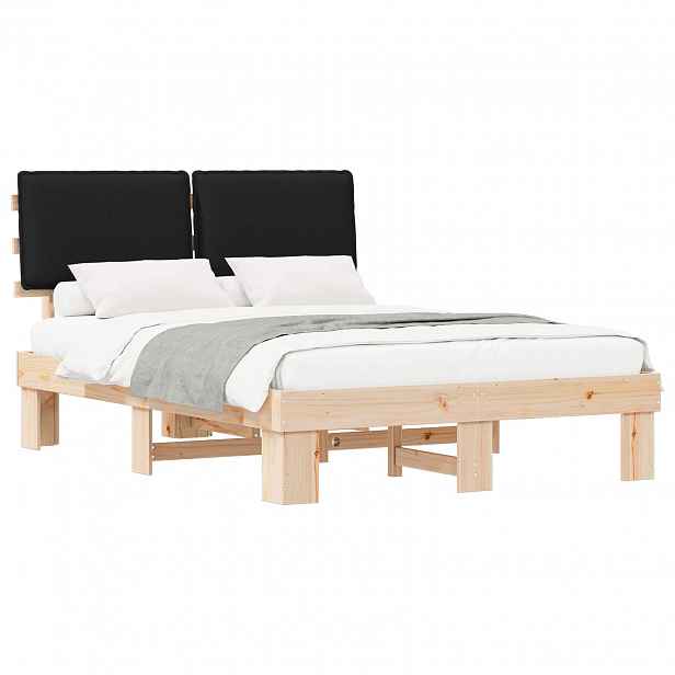 vidaXL Rám postele s čalouněným čelem s čelo Černá 135 x 190 cm