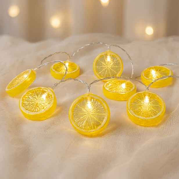 TEMU 1 ks Světlomet ve tvaru plátku citronu s ovoce, bateriový, 10 LED, vhodný pro Den díkůvzdání, Vánoce, festivaly / vnitřní párty / / dekorativní