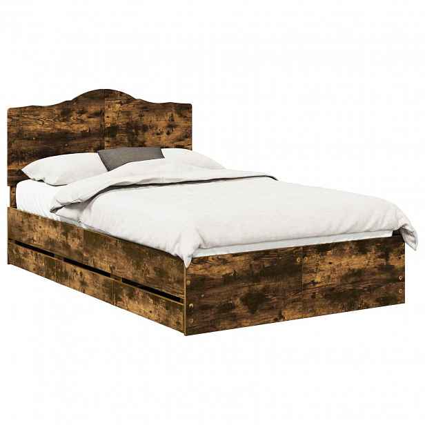 vidaXL Rám postele se zásuvkou Uzený Dub 120 x 190 cm Inženýrské dřevo
